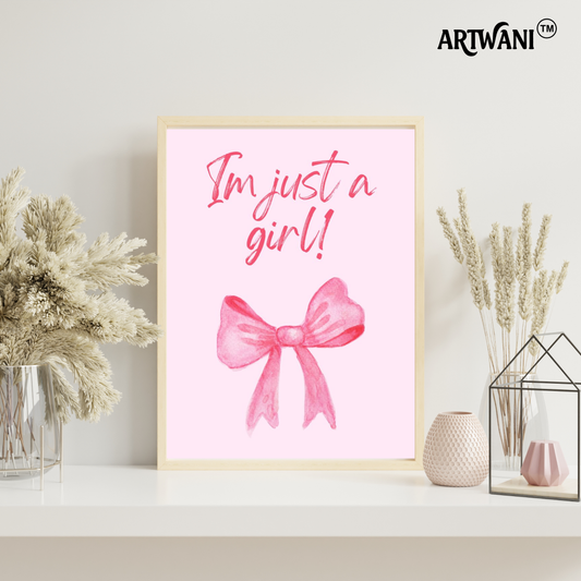 “Just a Girl” – Coquette Pink Bow Wall Art