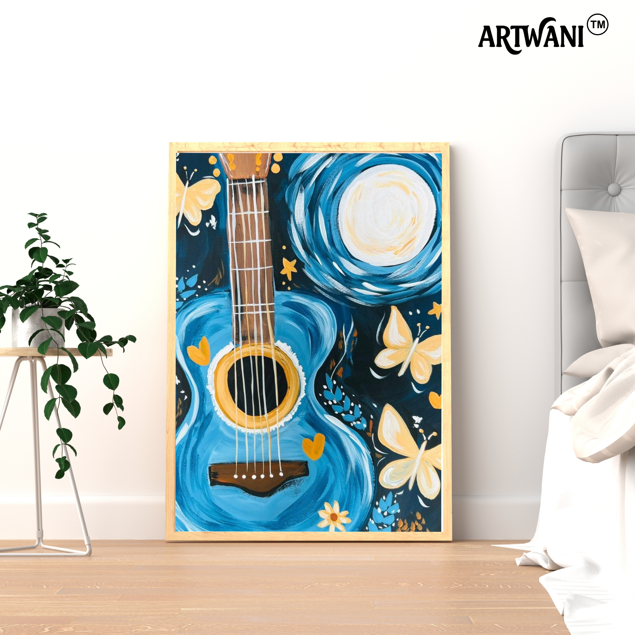 "Moonlit Melody" – Whimsical Guitar Wall Art