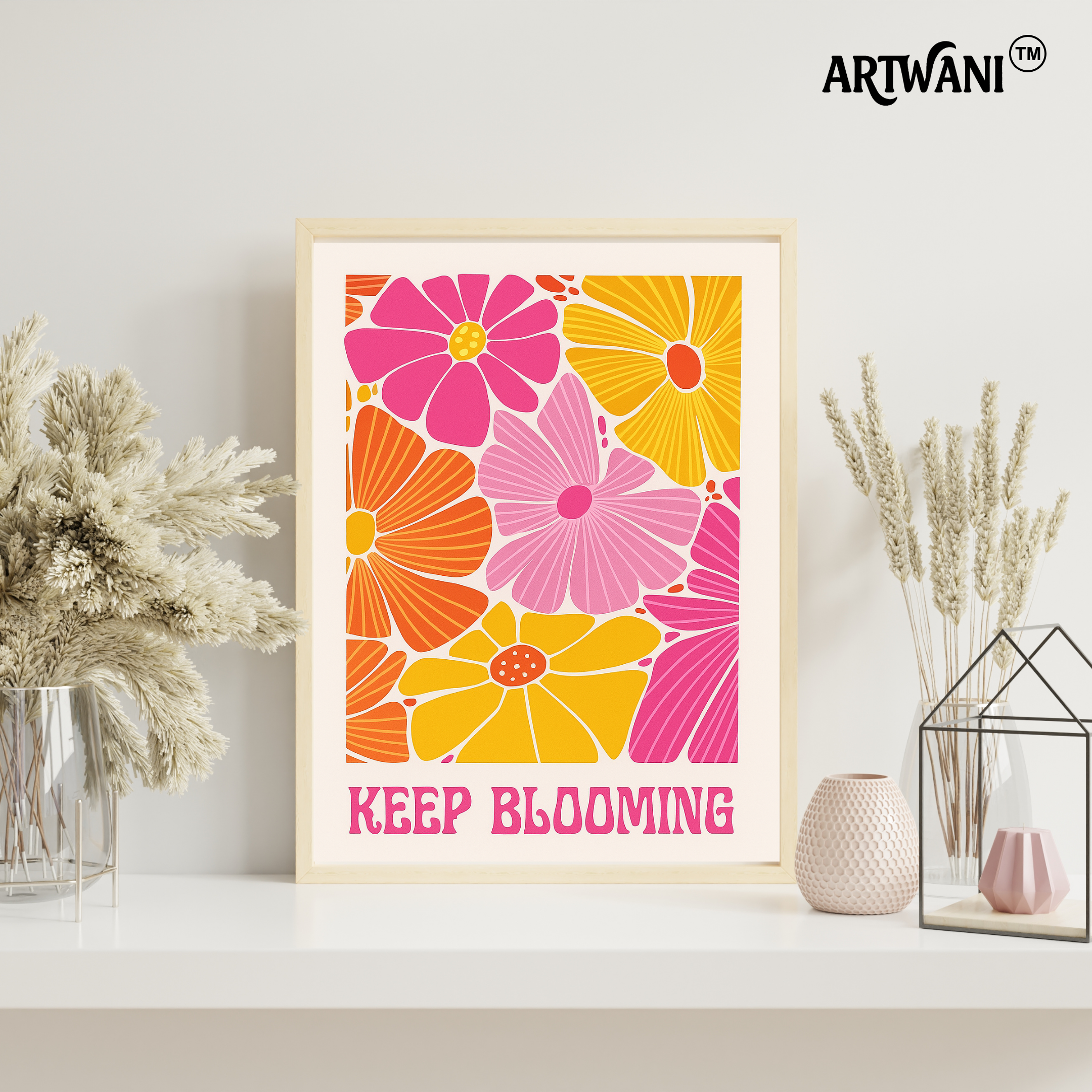 “Keep Blooming” – Retro Floral Motivation Wall Art