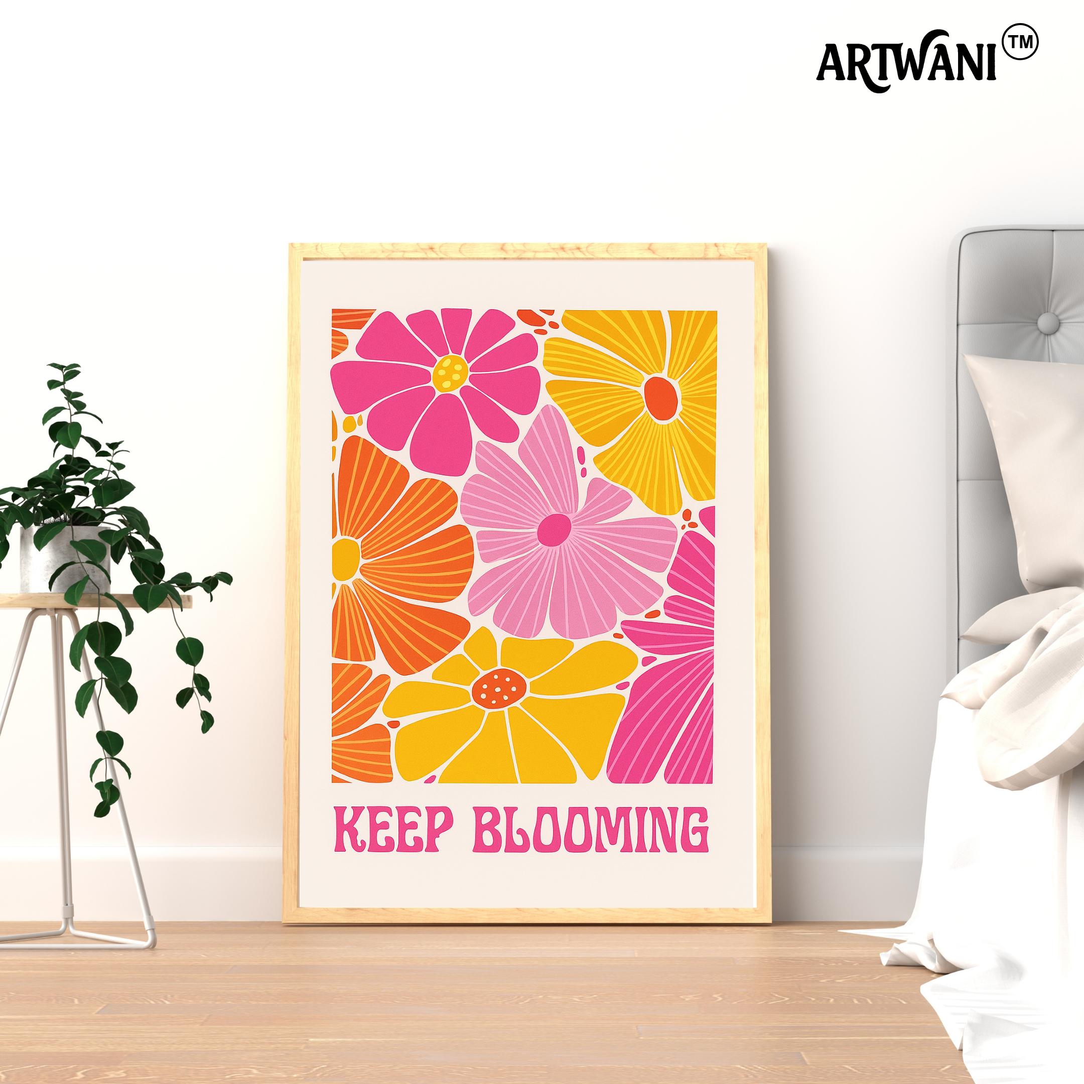 “Keep Blooming” – Retro Floral Motivation Wall Art