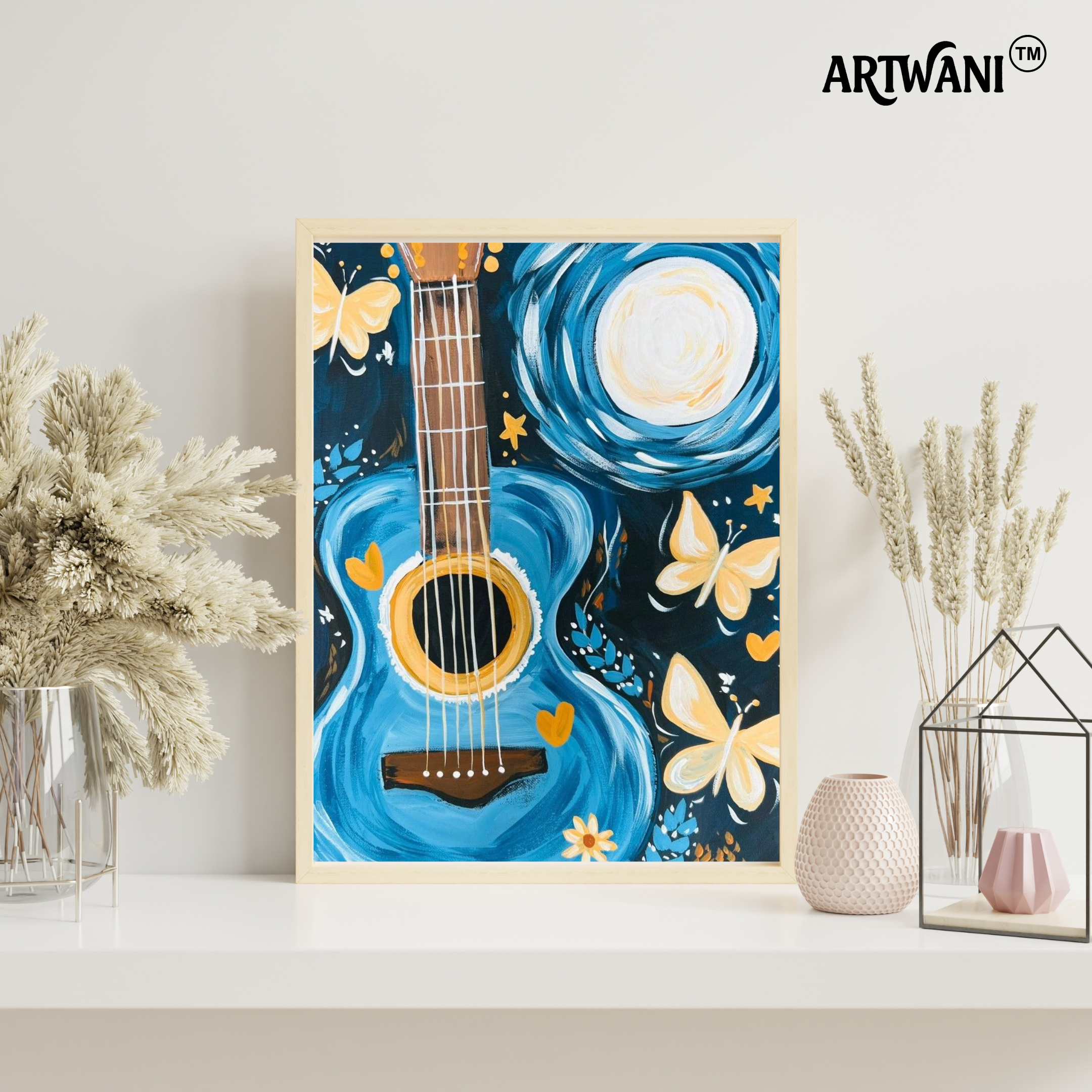 "Moonlit Melody" – Whimsical Guitar Wall Art