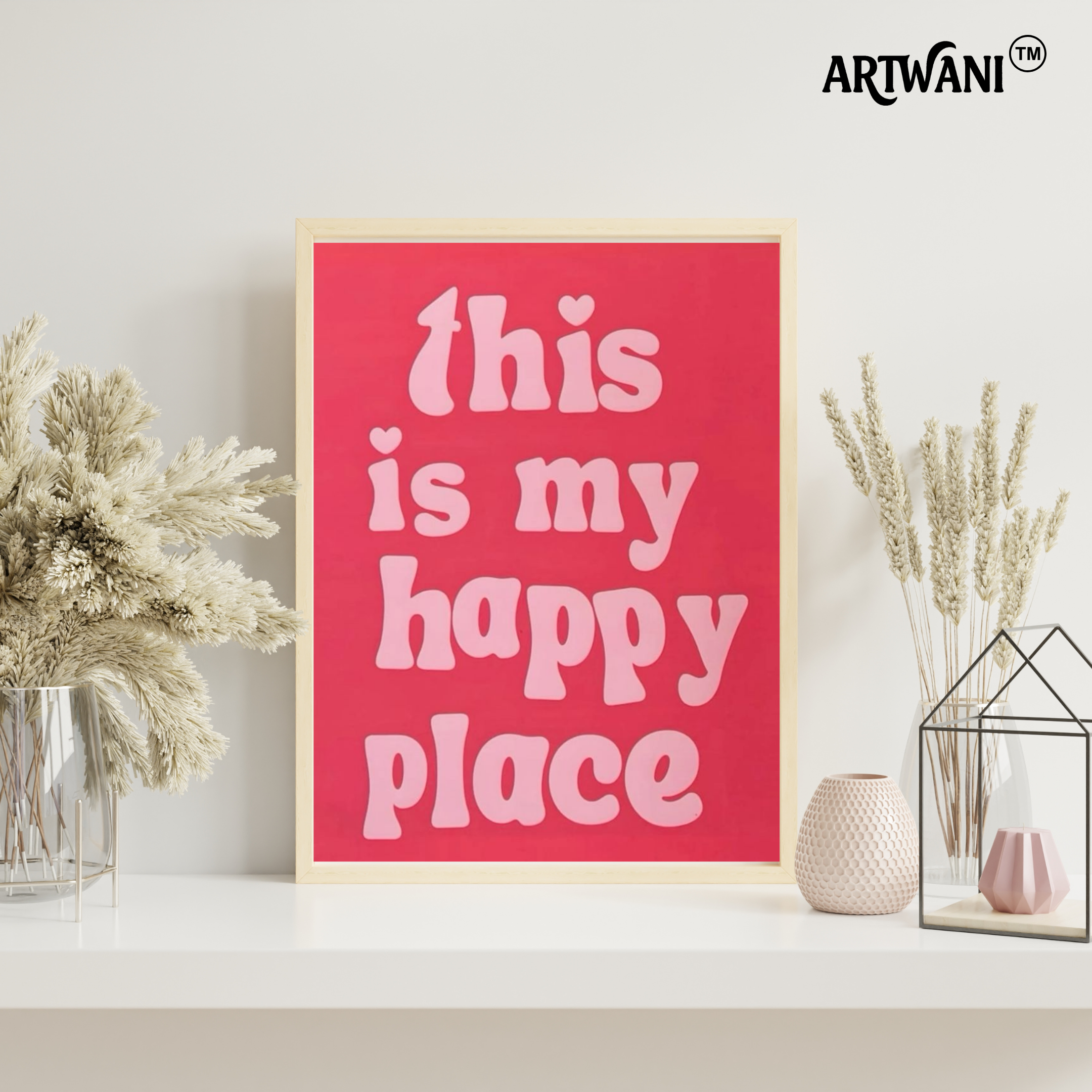 “My Happy Place” – Pink Aesthetic Quote Wall Art