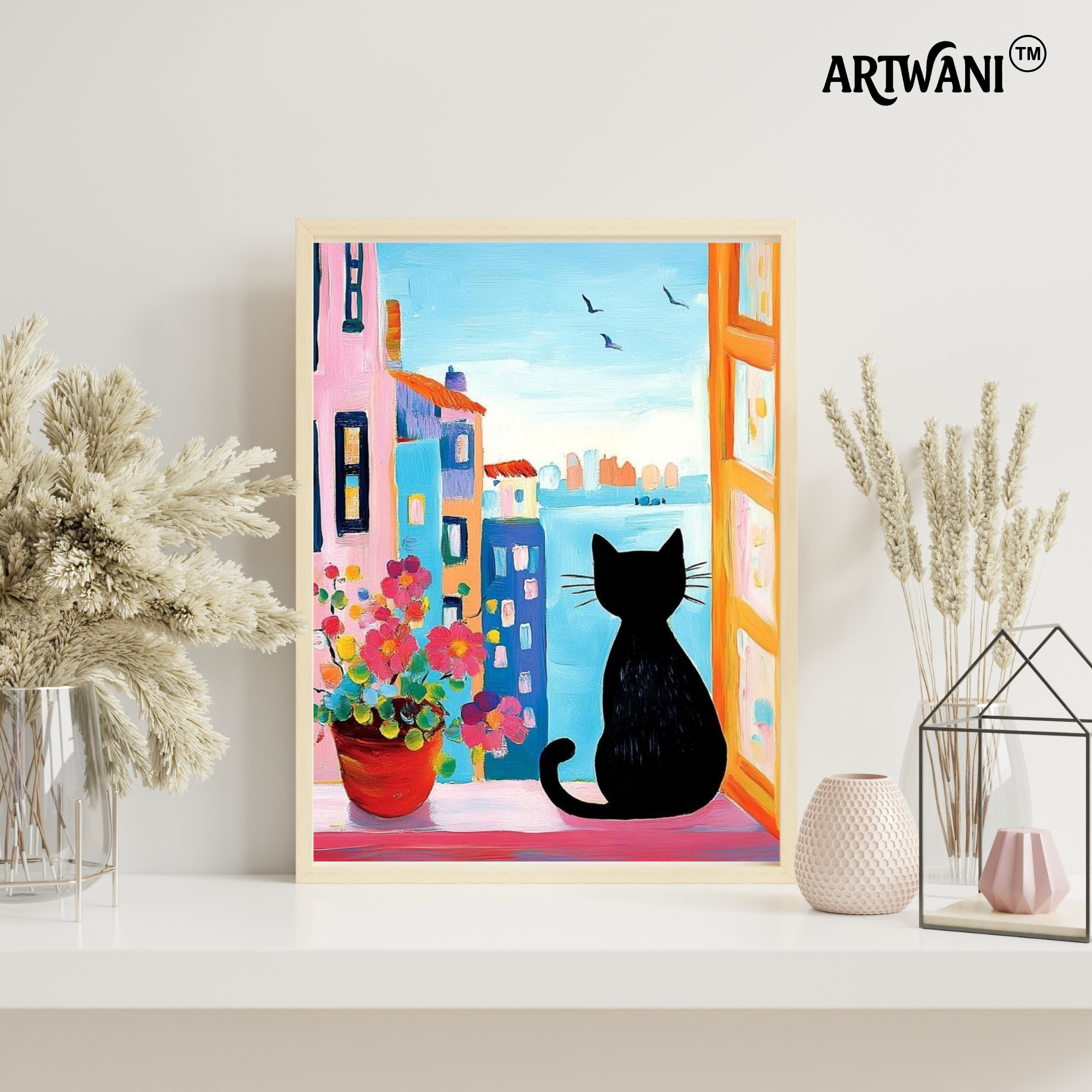 "Quiet Curiosity" – Cat by the Window Wall Art